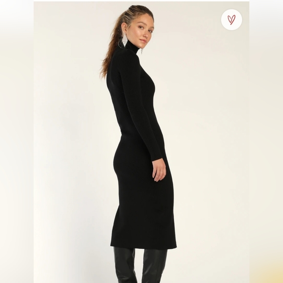Lulus snuggle with you black turtleneck bodycon ribbed dress - Picture 4 of 8
